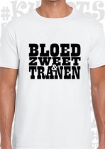 BLOED, ZWEET & TRANEN herenshirt - Wit - Maat M - Regular Fit - Korte mouwen - Ronde hals - Andre Hazes - Holland zingt Hazes - Original Kwoots - Meezingen met klassiekers