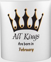 Akyol - All kings are born in February Mok met opdruk - kings - Jarige - leuk om kado te geven - 350 ML inhoud