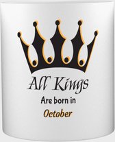 Akyol - All kings are born in October Mok met opdruk - kings - Jarige - leuk om kado te geven - 350 ML inhoud