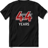 44 Years - Feest kado T-Shirt Heren / Dames - Rood / Grijs - Perfect Verjaardag Cadeau Shirt - grappige Spreuken, Zinnen en Teksten. Maat 3XL