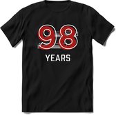 98 Years - Feest kado T-Shirt Heren / Dames - Rood / Grijs - Perfect Verjaardag Cadeau Shirt - grappige Spreuken, Zinnen en Teksten. Maat 3XL