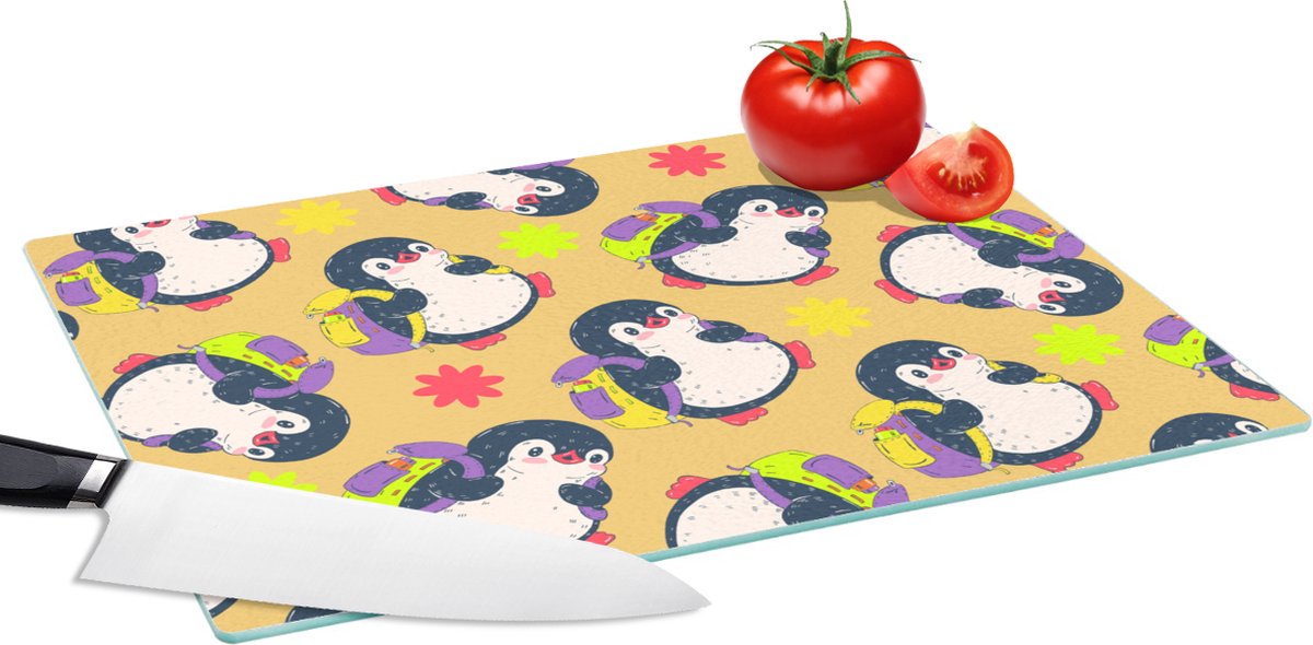 Glazen Snijplank - 39x28 - Rugzak - Pinguïn - Patronen - Snijplanken Glas