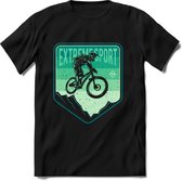 Extreme Sport | TSK Studio Mountainbike kleding Sport T-Shirt | Zeeblauw - Groen | Heren / Dames | Perfect MTB Verjaardag Cadeau Shirt Maat L