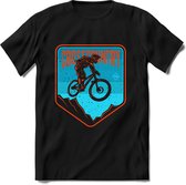 Crosscountry | TSK Studio Mountainbike kleding Sport T-Shirt | Blauw - Oranje | Heren / Dames | Perfect MTB Verjaardag Cadeau Shirt Maat M