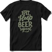 Eat sleep beer repeat | Feest kado T-Shirt heren - dames | Olijfgroen | Perfect drank cadeau shirt |Grappige bier spreuken - zinnen - teksten
