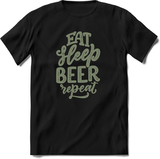 Foto: Eat sleep beer repeat feest kado t shirt heren dames olijfgroen perfect drank cadeau shirt grappige bier spreuken zinnen teksten