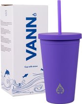 Beker met rietje en deksel starbucks milkshake beker voor take away – herbruikbare plastic drinkbeker paars 500ml - VANN