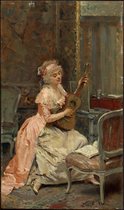 Kunst: Raimundo de Madrazo y Garreta, Woman with a Guitar, c. 1870, Schilderij op canvas, formaat is 60X90 CM