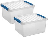 2x stuks opberg box/opbergdoos 36 liter 50 x 40 x 26 cm - Opslagbox - Opbergbak kunststof transparant/blauw