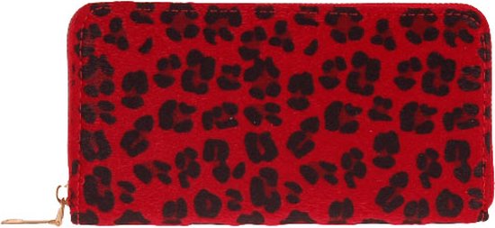 Portemonnee rood met luipaardprint - 20x11cm