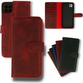 Samsung Galaxy A22 5G Hoesje Rood - Handgemaakt Echt Lederen Portemonnee Book Case