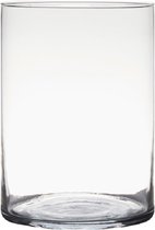 Transparante home-basics cilinder vorm vaas/vazen van glas 25 x 18 cm - Bloemen/takken/boeketten vaas voor binnen gebruik