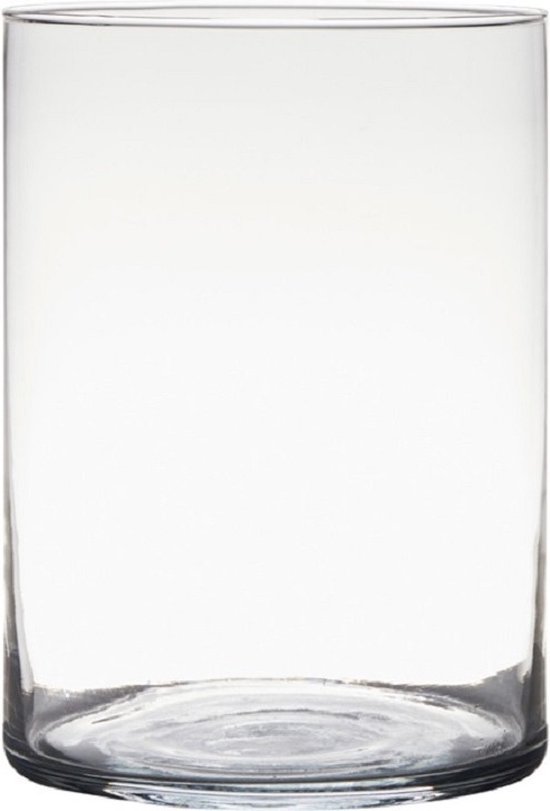 Transparante home-basics cilinder vorm vaas/vazen van glas 25 x 18 cm - Bloemen/takken/boeketten vaas voor binnen gebruik
