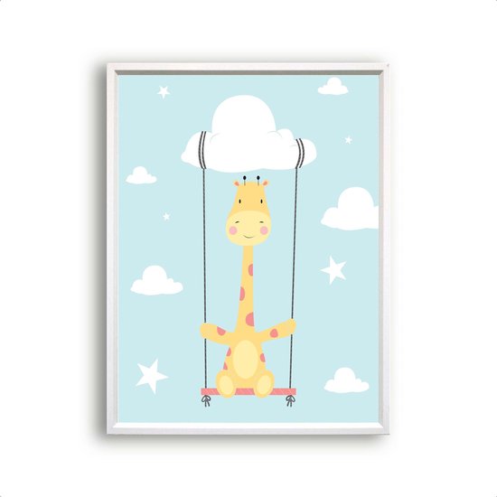 Poster Giraffe op de schommel met wolkje / Dieren / 80x60cm