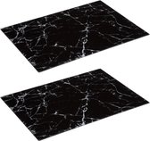 2x Stuks snijplank rechthoek zwart met marmer print 40 x 30 cm van glas - Serveerplank - Broodplank