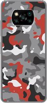 Telefoonhoesje Geschikt voor Xiaomi Poco X3 Pro hoesje - Camouflage patroon met rode accenten - Siliconen Telefoonhoesje - Verjaardag cadeau tiener