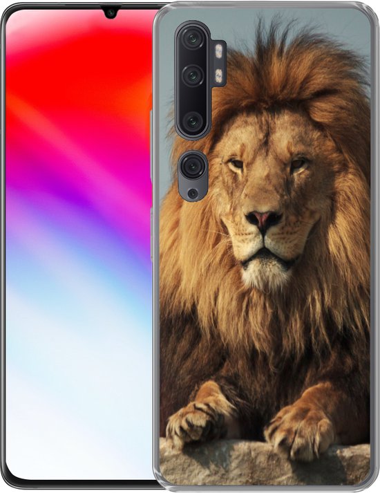 Convient pour coque Xiaomi Mi Note 10 Pro - Lion - Rocher - Portrait - Coque de téléphone en Siliconen