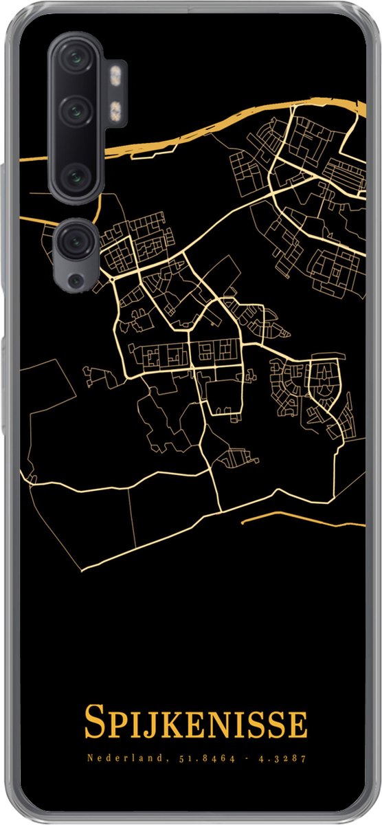 Telefoonhoesje Geschikt voor Xiaomi Mi Note 10 Pro hoesje - Spijkenisse - Kaart - Goud - Siliconen Telefoonhoesje Telefoonhoesje