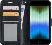 Hoes Geschikt voor iPhone SE 2022 Hoesje Bookcase Hoes Flip Case Book Cover - Hoesje Geschikt voor iPhone SE (2022) Hoes Book Case Hoesje - Zwart