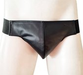 Rouge - Erotisch Herenondergoed - Zachte Lederen Jock Strap - Sexy Open Kont met Elastieken - Zwart - Maat L