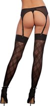 Sheer Plaid Thigh High Dmd - OS - Black - Maat  OS  - Hosiery