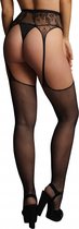 Fishnet and lace garterbelt stockings - Black - O/S - Maat O/S