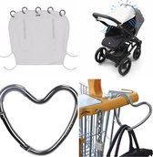 DOOKY COMBI PACK- UNIVERSELE ZONNESCHERM KINDERWAGEN GRIJS & TASSENHAAK DOOKY HARTVORM SILVER