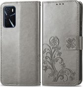 OPPO A54s Hoesje - Mobigear - Clover Serie - Kunstlederen Bookcase - Grijs - Hoesje Geschikt Voor OPPO A54s