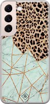 Casimoda® hoesje - Geschikt voor Samsung S22 Plus - Luipaard Marmer Mint - Backcover - Siliconen/TPU - Bruin