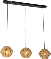 QAZQA straw - Oosterse Hanglamp eettafel voor boven de eettafel | in eetkamer - 3 lichts - L 120 cm - Naturel - Woonkamer | Slaapkamer | Keuken