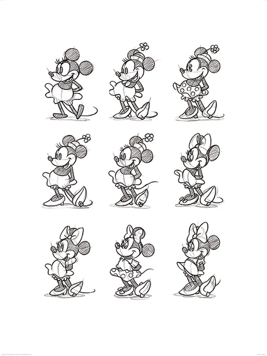 Pyramid Poster - Minnie Mouse Sketched Multi - 80 X 60 Cm - Multicolor Zwart