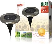 Ranex Ra-5000389 Ronde Led Solar Grondspot Geborsteld Rvs Glas