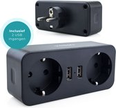 Voomy Verdeelstekker - 2-Voudig Stopcontact Splitter - 2 USB Poorten - Zwart