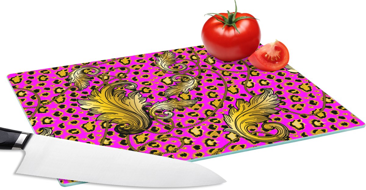 Glazen Snijplank - 28x20 - Barok - Panter - Goud - Patroon - Snijplanken Glas