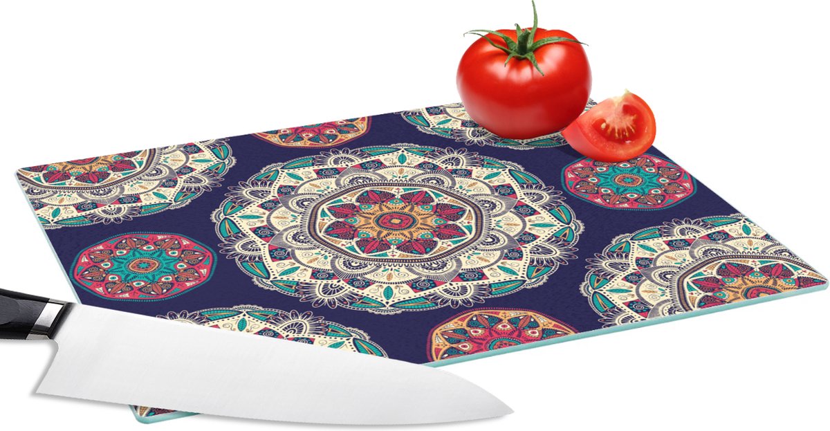 Glazen Snijplank - 28x20 - Bohemian - Mandala - Patronen - Snijplanken Glas