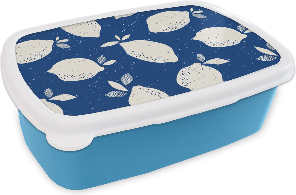 Broodtrommel Blauw - Lunchbox - Brooddoos - Design - Citroen - Fruit - 18x12x6 cm - Kinderen - Jongen