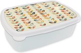 Broodtrommel Wit - Lunchbox - Brooddoos - Bladeren - Jaren 50 - Patroon - 18x12x6 cm - Volwassenen