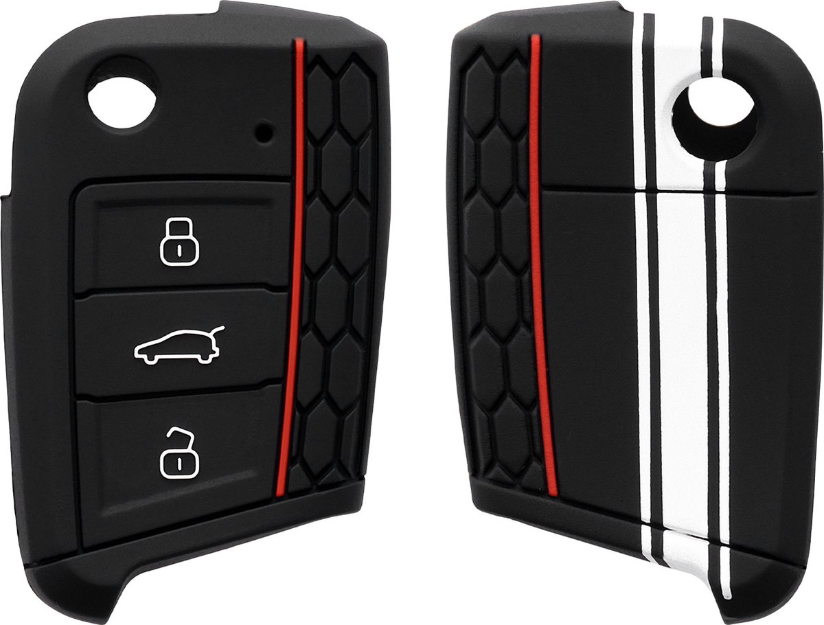 kwmobile Accessoire Clef de Voiture Compatible avec VW Golf 7 MK7 3-Bouton  - Coque de Protection en Silicone Carbone Rouge