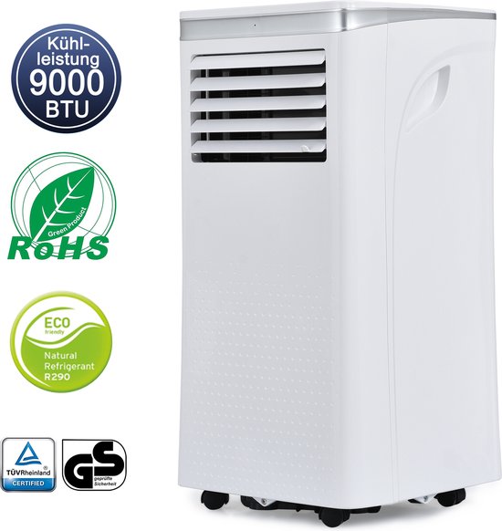 IRRADIO belair Vigo 7 Draagbare airconditioner 7000 BTU met warmtepomp en luchtontvochtiger, R290-gas, geavanceerde functies, draadloze lcd- afstandsbediening, timer, wielen, geluidsniveau 63 dB, 220