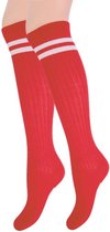 Meisjes Kniekous - Rib - Strepen - Rood - Maat 35-38