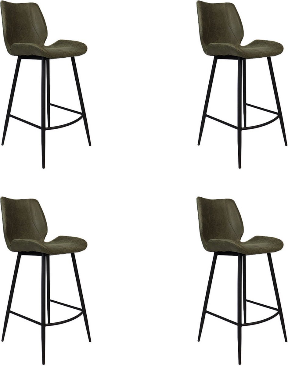 Bronx71 Industriële barkruk Barrel olijfgroen eco leer 69 cm - Barkrukken set van 4 - barstoel Olive / groen
