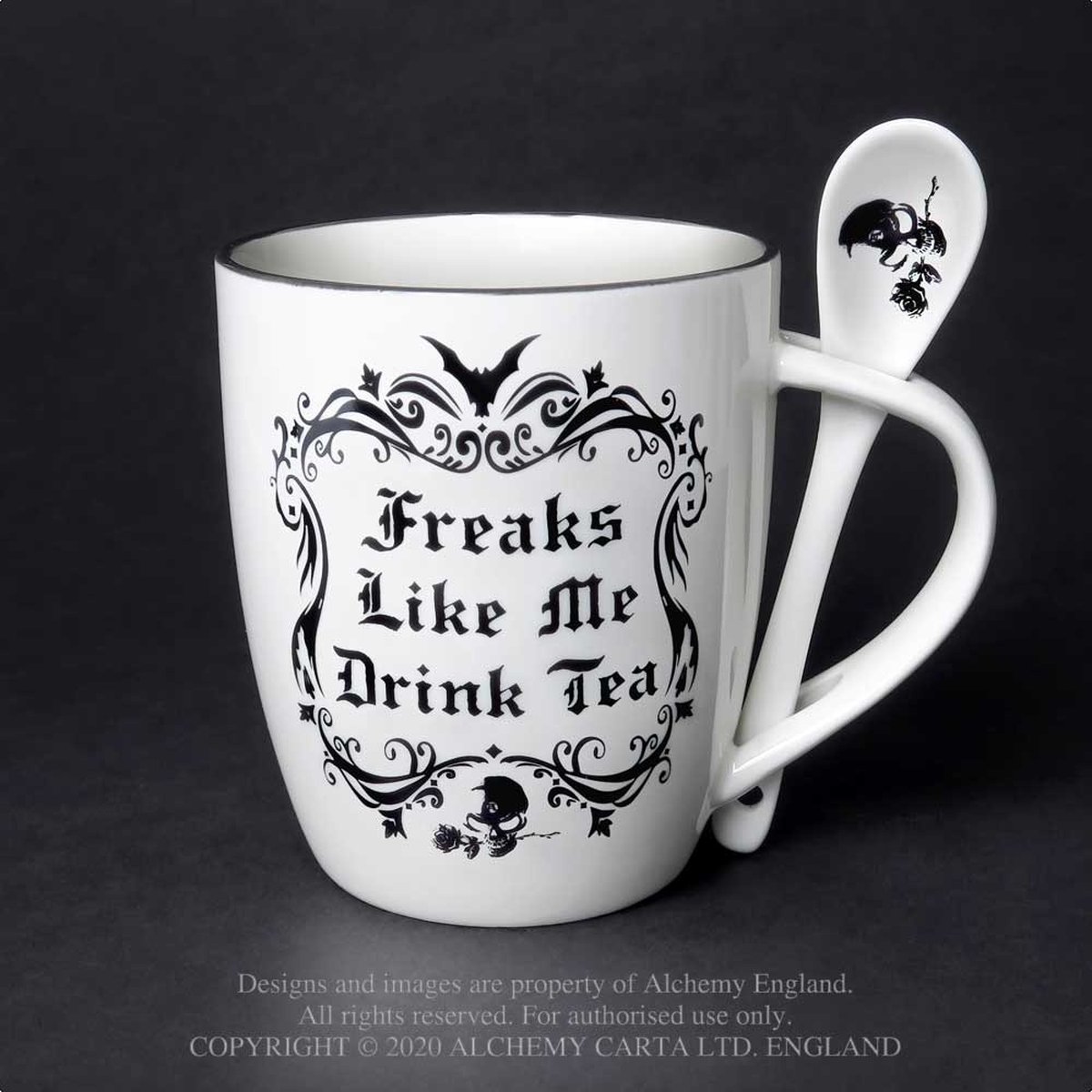 Alchemy England Freaks Like Me Drink Tea Kop wit-zwart Porselein -