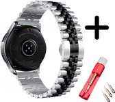 Strap-it bandje staal Jubilee zilver/zwart + toolkit - geschikt voor Samsung Galaxy Watch 3 45mm / Galaxy Watch 1 46mm / Gear S3