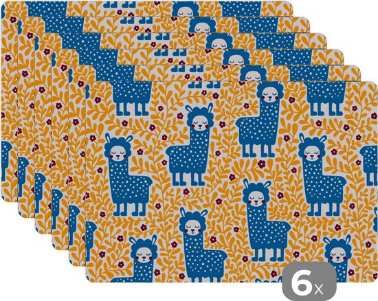 Set de table enfants - Set de table - Napperons de table plastique - Filles - Lama - Plantes - Motifs - Fille - Kids - Enfants - Meiden - 45x30 cm - 6 pièces - Résistant à la chaleur - Antidérapant - Coussinet - Amovible