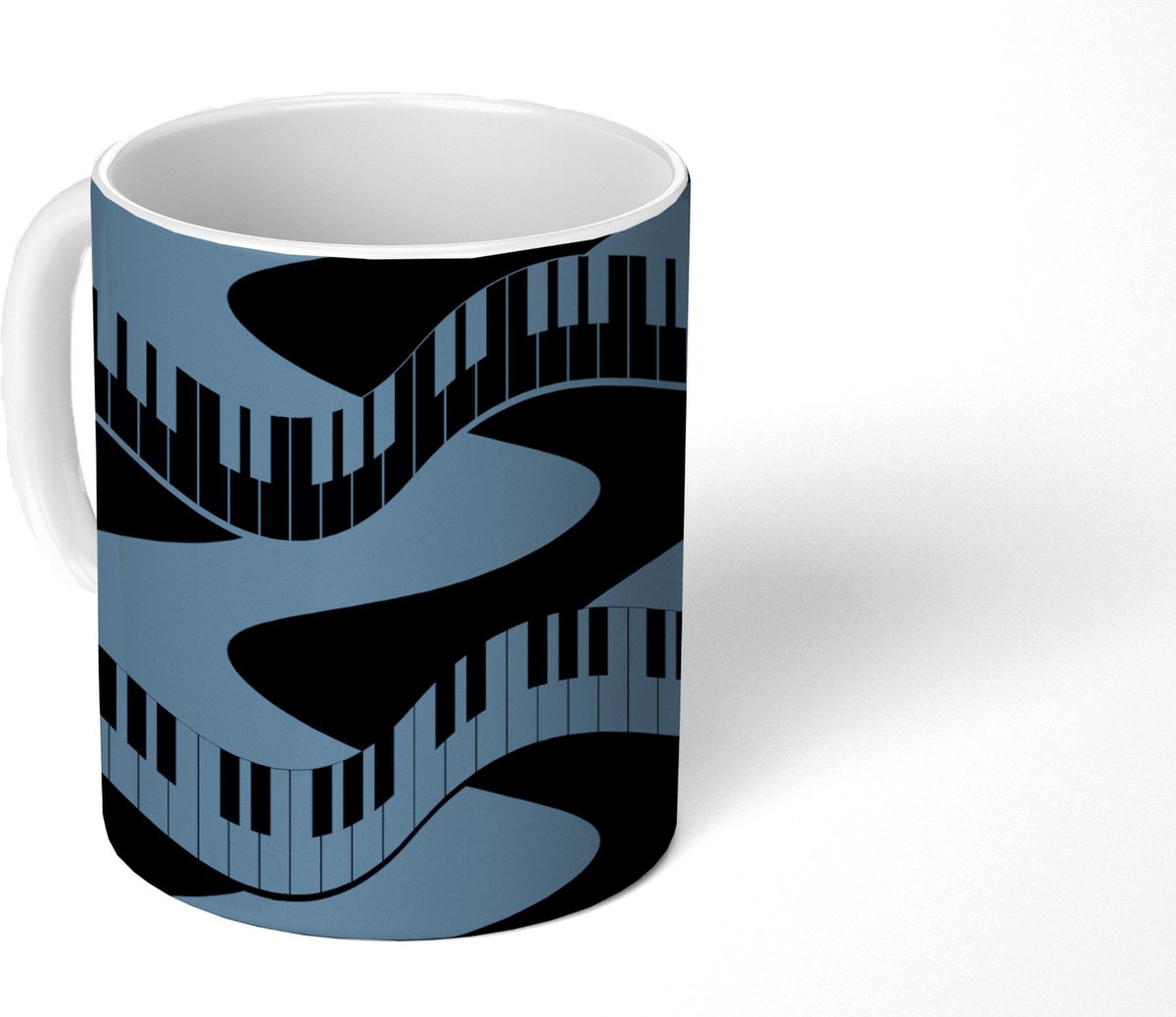 Mok - Koffiemok - Patronen - Piano - Blauw - Jaren 20 - Mokken - 350 ML - Beker - Koffiemokken - Theemok