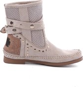 SmileFavorites® Dames Cowboylaarzen, Enkellaarsjes met Hak - Suedine - Beige - Maat 40