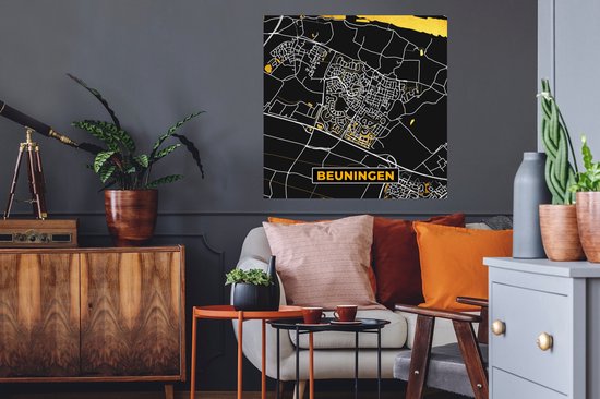 Stickers muraux - Beuningen - Black and Gold et Or - Carte - Plan d'étage - Plan de la ville - 50x50 cm - Feuille adhésive