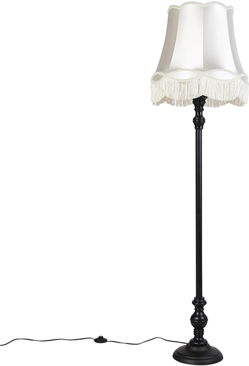 QAZQA classico - Klassieke Vloerlamp | Staande Lamp met kap - 1 lichts - H 1660 mm - Crème - Woonkamer | Slaapkamer | Keuken