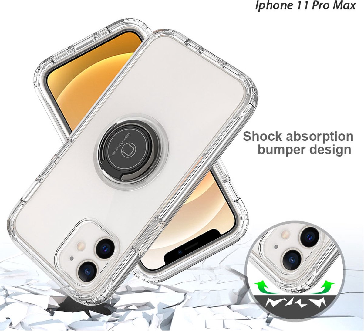 Space Ring Transparant iPhone 11 Pro Max hoesje, Gratis 2 iPhone 11 Pro Max Screenprotector, hoesje iPhone 11 Pro Max, iphone 11 Pro Max bumper hoesje, iphone 11 Pro Max bumper case, iphone 11 Pro Max Backcover hoesje