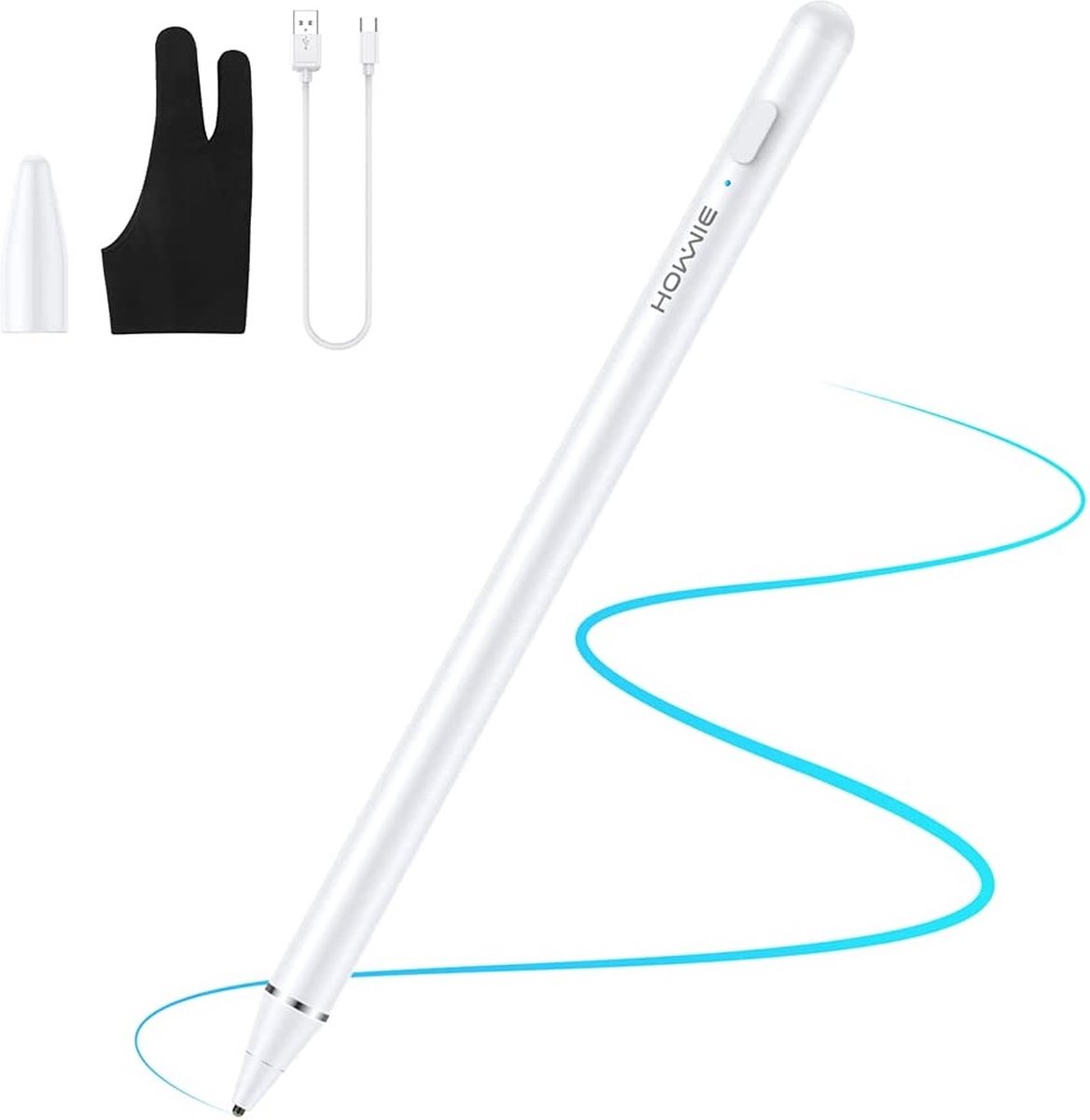 Hommie Touchscreen Pen, Potlood voor iPad, Palm Rejection Stylus Pen, Tilt Sensing Touch Pen, Wit (Wit voor iPad)